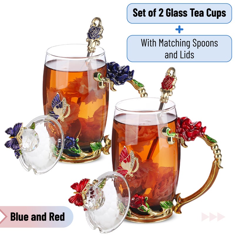 Brew To A Tea BTaT- Floral Glass Tea Cups with Lids, Pack of 2, Flower Tea Cups, Flower Glass Mug, Christmas Gifts - Image 2